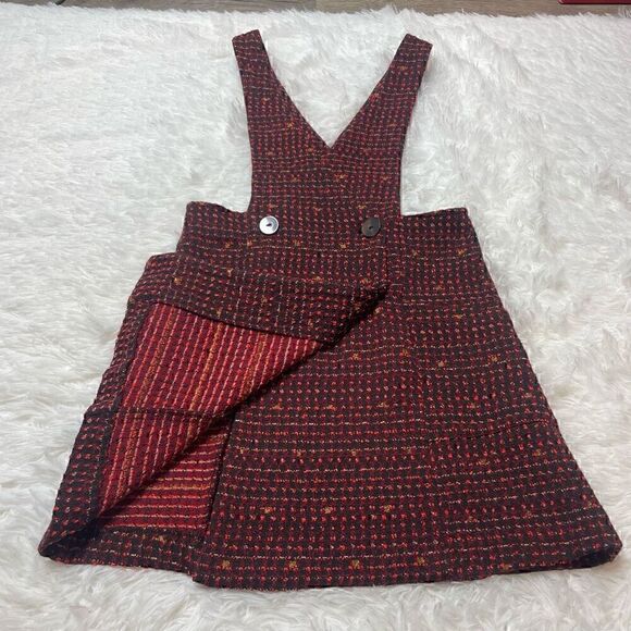 Zara Kids Red Tweed Overall Dress Skirt Size 10 Button Front Short Mini - Picture 3 of 8